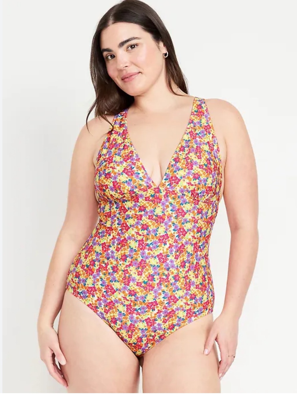 Old Navy Womens One Piece Swimsuit Size L Ditsy Floral Tie Back Deep V-Neck